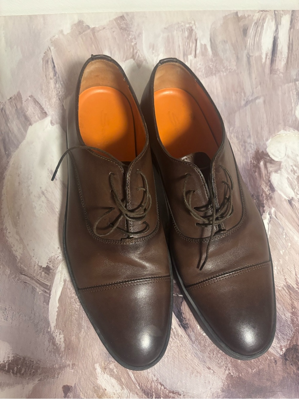 Santoni Brown Leather Cap-Toe Derby Shoes